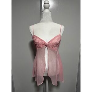 Vintage Seductive Wear Pink Babydoll Cami Top Ruffle Trim Sheer Lingerie‎ Sleep